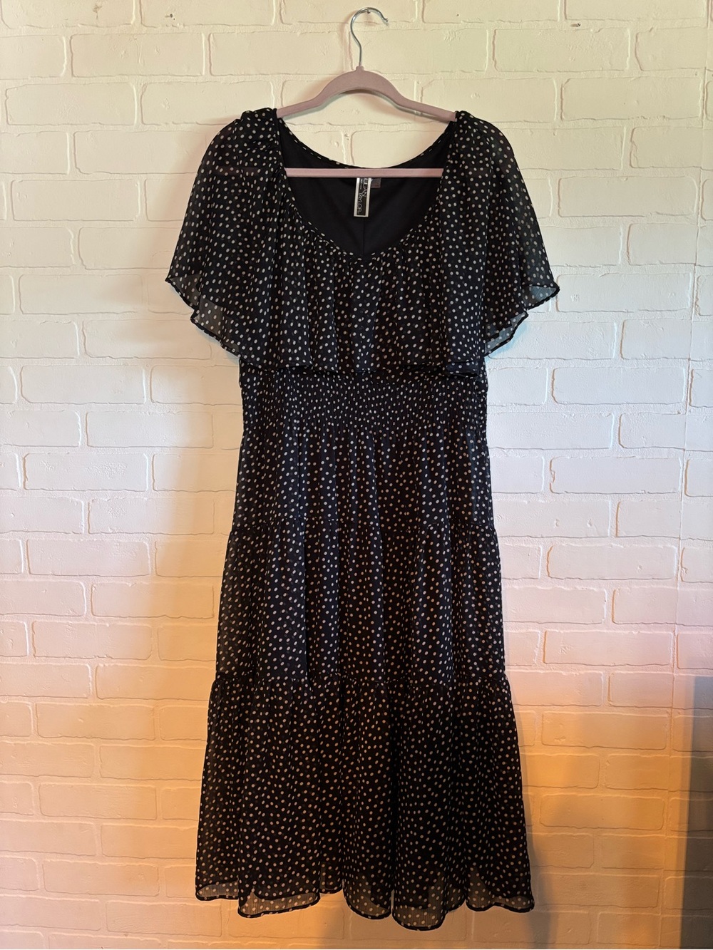 Julian Taylor Black Midi Dress with White Polka Dots
